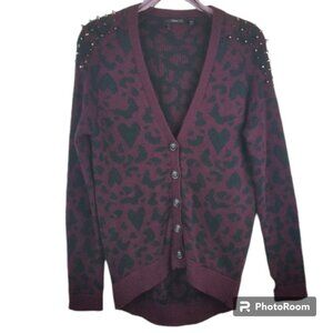 Dex 1963 Burgundy/Black Print Studded Cardigan XS